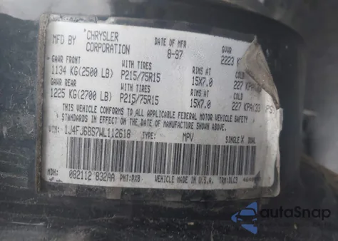 1998 Jeep Cherokee Classic/Limited/Sport из США, поврежденный, VIN 1J4FJ68S7WL112618